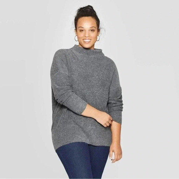 ❤️2/$30❤️[3X]Ava.Viv Turtle Neck SideSlits 3/4 Sleeve Sweater metallic strings - Picture 2 of 11